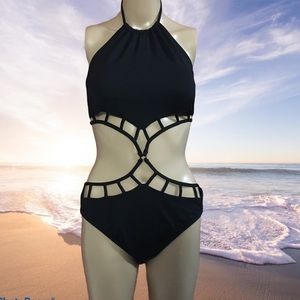LA BLANCA Black One Piece Monokini Swim Suit 12